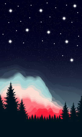 Silhouette of trees against the starry skyのイラスト素材