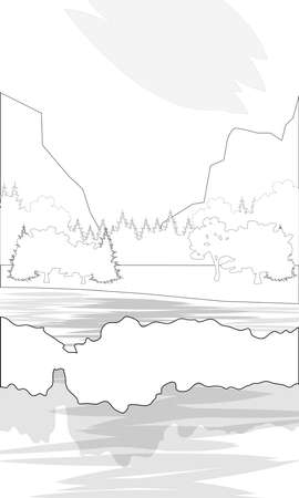 Coloring of image of a river on a mountain backgroundのイラスト素材