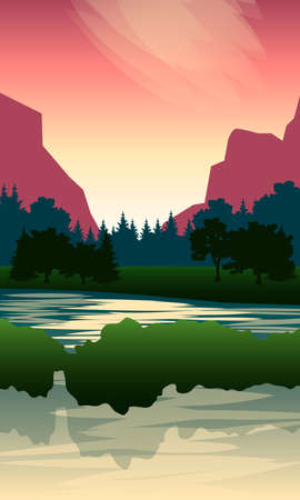 Image of a river on a mountain backgroundのイラスト素材