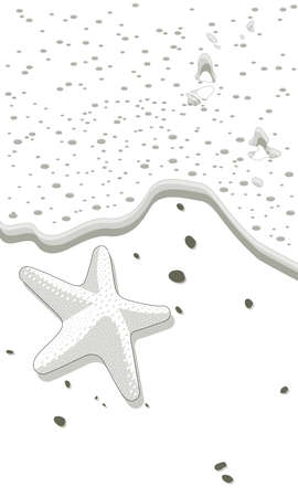 Coloring of beach with a starfish and incoming waveのイラスト素材