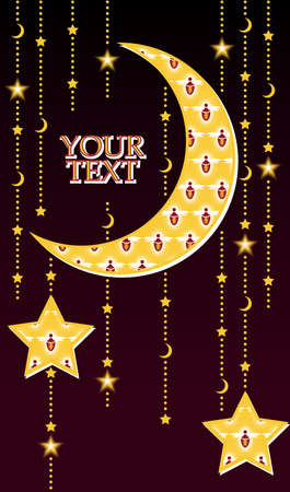 Holiday card with moon, stars and firefliesのイラスト素材