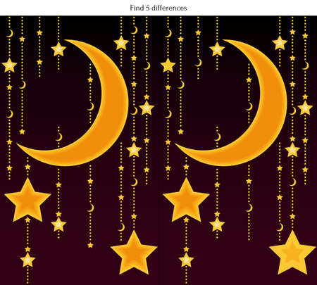 Find 5 differences with moon, stars and firefliesのイラスト素材