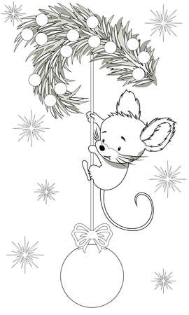 Children's coloring of mouse hanging on the Chriのイラスト素材