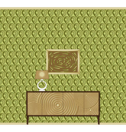 Dresser with lamp and picture in art-deco styleのイラスト素材