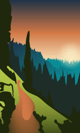 A path through the forest in the mountainsのイラスト素材
