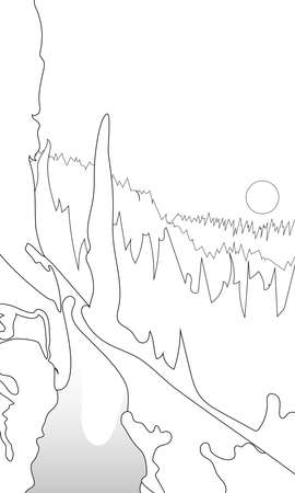 Coloring of a path through the forest in the mountainsのイラスト素材