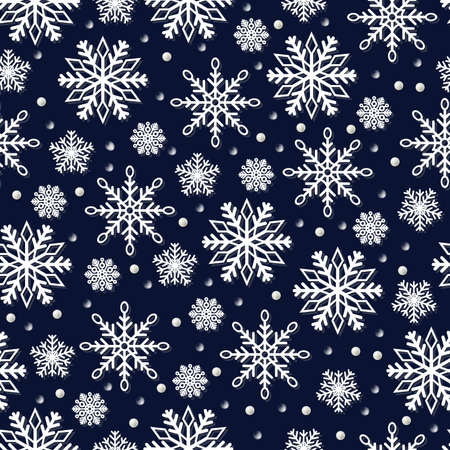 Seamless pattern of different snowflakes on  blueのイラスト素材
