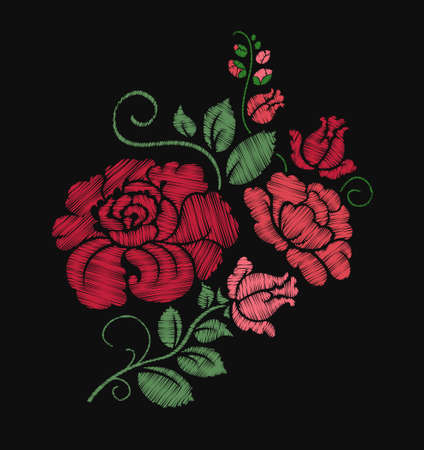 Embroidery Red Rosesのイラスト素材