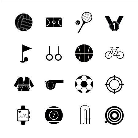 Collection of icons with different sports and healthy eating in simple designのイラスト素材