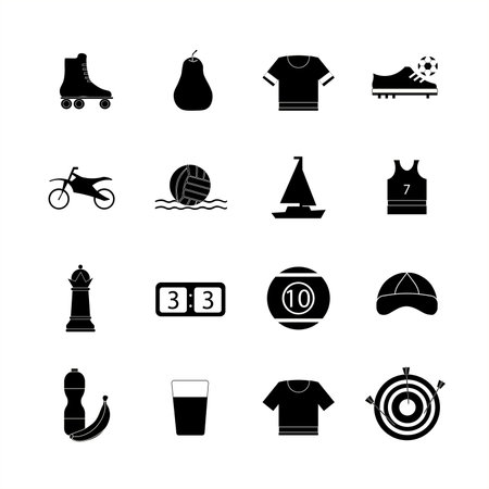Collection of icons with different sports and healthy eating in simple designのイラスト素材