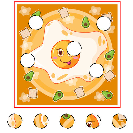 Child Game. Collect a picture. Education game for children. Cute happy fried egg. Vector cartoon character illustration. Cartoon flat vector illustration.のイラスト素材