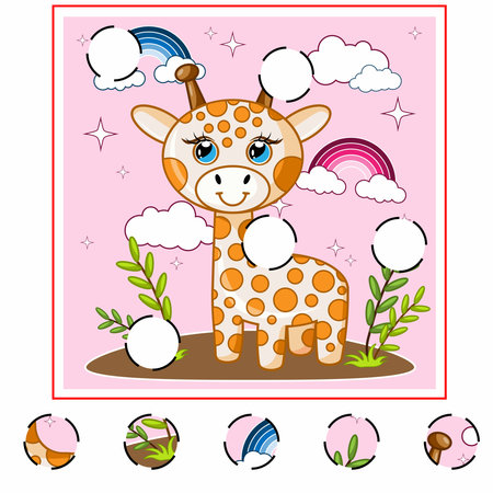 Child Game. Collect a picture. Education game for children. Cute camel standing cartoon vector illustration. Animal nature concept vector.のイラスト素材