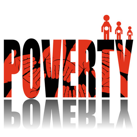 Poverty poster. Vector poster on a social theme. Word poverty on white background with reflection.のイラスト素材
