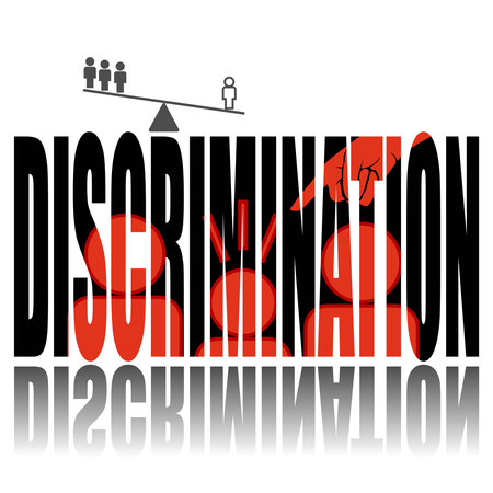 Discrimination poster. Vector poster on a social theme. Word discrimination on white background with reflection.のイラスト素材