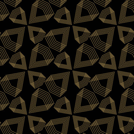 Abstract geometric pattern with crosses, stripes, lines. Seamless vector background. Black and gold...