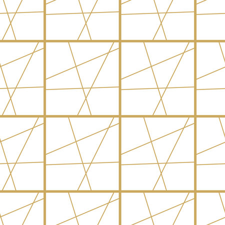Abstract geometric pattern with crosses, stripes, lines. Seamless vector background. White and gold ornament. Modern reticulated graphic design.のイラスト素材