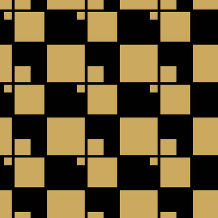 Abstract geometric pattern with squares, stripes, lines. Seamless vector background. Black and gold ornament. Modern graphic design.のイラスト素材