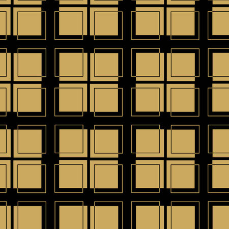 Abstract geometric pattern with squares, stripes, lines. Seamless vector background. Black and gold ornament. Modern graphic design.のイラスト素材