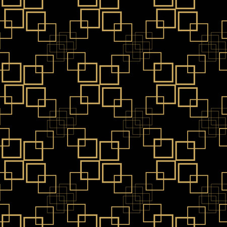 Abstract geometric pattern with squares, stripes, lines. Seamless vector background. Black and gold ornament. Modern graphic design.のイラスト素材
