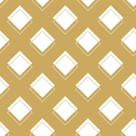 Abstract geometric pattern with squares, stripes, lines. Seamless vector background. White and gold ornament. Modern graphic design.のイラスト素材