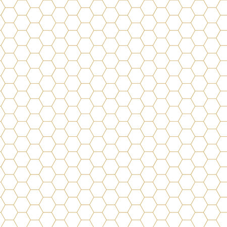 Abstract geometric pattern with hexagons, stripes, lines. Seamless vector background. White and gold ornament. Modern reticulated graphic design.のイラスト素材