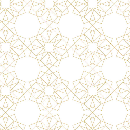 Abstract geometric pattern with squares, stripes, lines. Seamless vector background. White and gold ornament. Modern graphic design.のイラスト素材