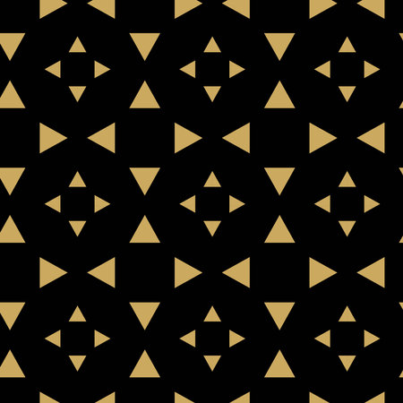 Abstract geometric pattern with triangle, lines and stripes on white background. A seamless vector background. Graphic modern pattern. Black and gold pattern.のイラスト素材