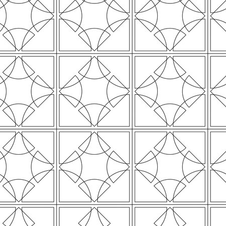 Abstract geometric pattern with crosses, stripes, lines. Seamless vector background. White and black ornament. Modern reticulated graphic design.のイラスト素材