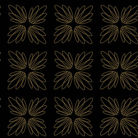 Abstract geometric pattern with crosses, stripes, lines. Seamless vector background. Black and gold ornament. Modern reticulated graphic design.のイラスト素材