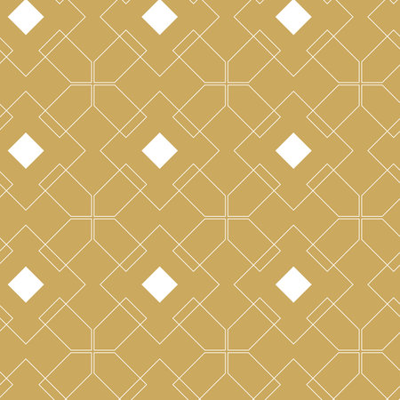 Abstract geometric pattern with crosses, stripes, lines. Seamless vector background. White and gold...