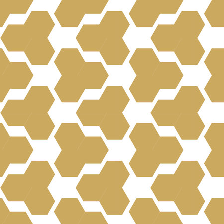 Abstract geometric pattern with crosses, stripes, lines. Seamless vector background. White and gold ornament. Modern reticulated graphic design.のイラスト素材