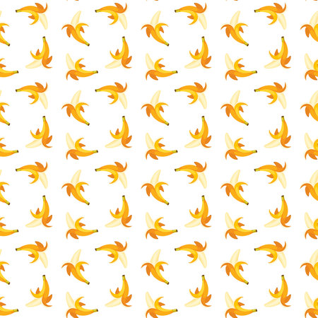 Banana flat seamless pattern on white background. Wrapping paper, gift card, poster, banner design. Home decor, modern textile print. Summer bright geometric fruits patterned.のイラスト素材