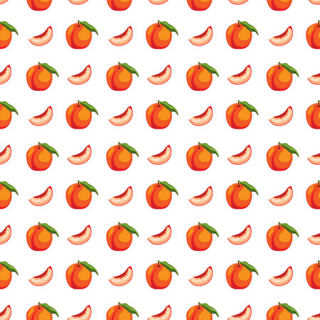 Peach flat seamless pattern on white background. Wrapping paper, gift card, poster, banner design....