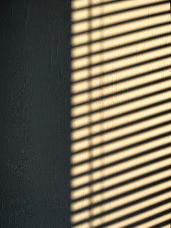 Shade and shadow on wall from a window roller shutter. Attractive half frame compositionの写真素材