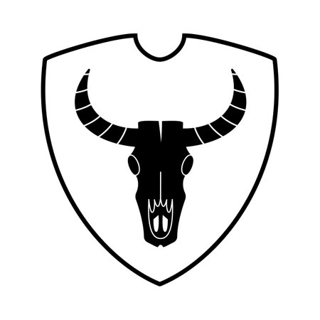 Bull or auroch skull with horns on white background. Buffalo cranium silhouette. Symbol of the American state of Texas. Suitable for logo, icon, sticker, card, print. vector illustrationのイラスト素材