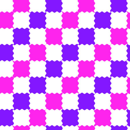 Seamless pattern of groovy wavy psychedelic checkerboard. Simple curved shapes in staggered array in Y2K style. Abstract monochrome geometric background. Vector for wallpaper, fabric, print, wrappingのイラスト素材