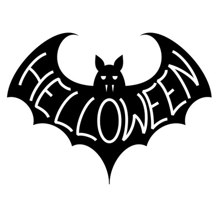 Silhouette of a bat with the inscription Halloween on a white background. vector bat vampireのイラスト素材