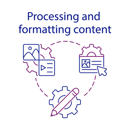 Processing and formatting content simple set. CMS concept icon. One of the stages of content management system process. clarification and typesetting file. Isolated symbol for web and mobile phoneのイラスト素材
