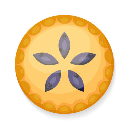 Whole homemade blueberry pie. Top view. Delicious closed cake. Concept of National pie day or Thanksgiving day. Great for web, poster, menu, recipe, flyer, delivery, banner template. Vectorのイラスト素材