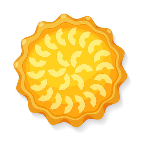 Open homemade apple pie with slices apple. Top view. Delicious organic cake. Dessert ready to eat. Concept of National pie day or Thanksgiving day for web, poster, menu, recipe, delivery, bannerのイラスト素材