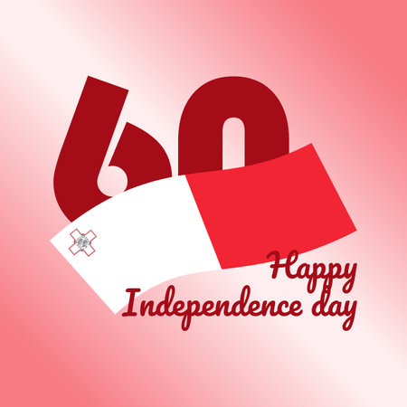 60 years anniversary of Malta Independence Day. Large red number 60 on gradient background. In the center is Maltese flag. Great for logo, card, website, print, design, poster, sticker, social mediaのイラスト素材