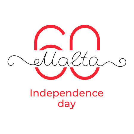 60 years anniversary of Malta Independence Day. Greeting banner with number 60 and calligraphic written word Malta. Great for logo, card, website, print, design, poster, social media. Flat vectorのイラスト素材
