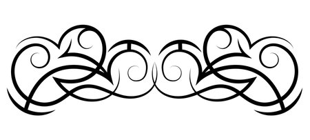 Neo abstract tribal tattoo. Horizontal black shoulder tattoo. Cyber sigilism style hand drawn ornament. Celtic gothic body ornament shape. Maori curl ethnic figure isolated on white background. Sketchのイラスト素材
