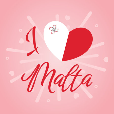 I love Malta sticker slogan. Vector design with conceptual heart and flag icon. Great for logo, card, website, print, design, poster, social media. Vector flat style illustrationのイラスト素材