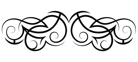 Neo abstract tribal tattoo. Horizontal black shoulder tattoo. Cyber sigilism style hand drawn ornament. Celtic gothic body ornament shape. Maori curl ethnic figure isolated on white backgroundのイラスト素材