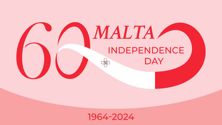 60 years anniversary Malta Independence Day. Greeting banner with number 60 and the Malta flag. Great for logo, card, website, print, design, poster, social media. Vector flat style illustrationのイラスト素材