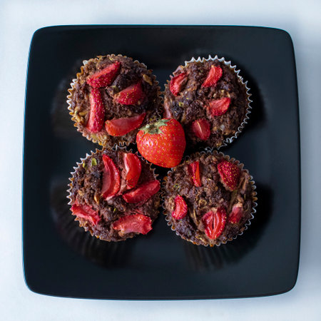 Chocolate Nut Flour Strawberry Muffins for the Keto Dietの写真素材