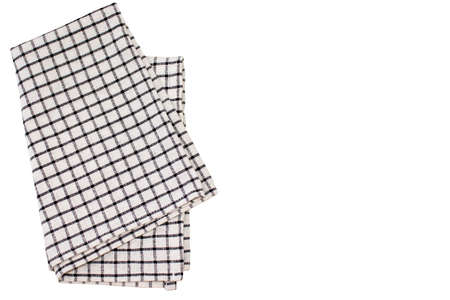 Kitchen towel square, isolated on white background, top view with copy space. Linen fabric in black and white.の写真素材
