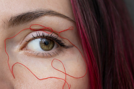 The concept of couperose and spider veins around a womans eyes. Facial skin care.の写真素材