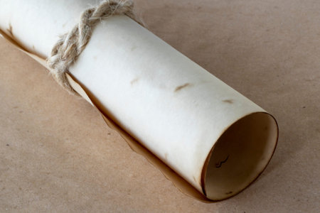 An old scroll lies on old paper in close-up